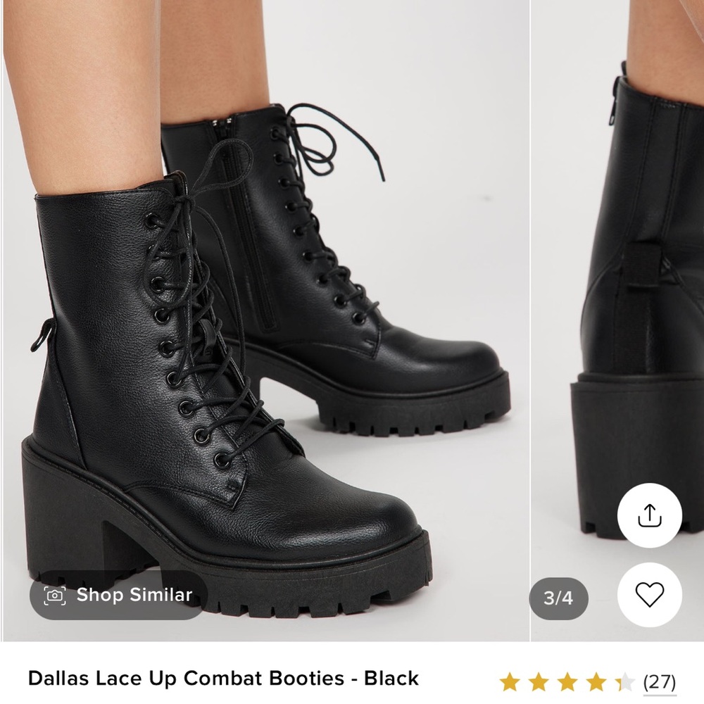 Dallas Lace Up Combat Booties - Black (Fashion Nova)
